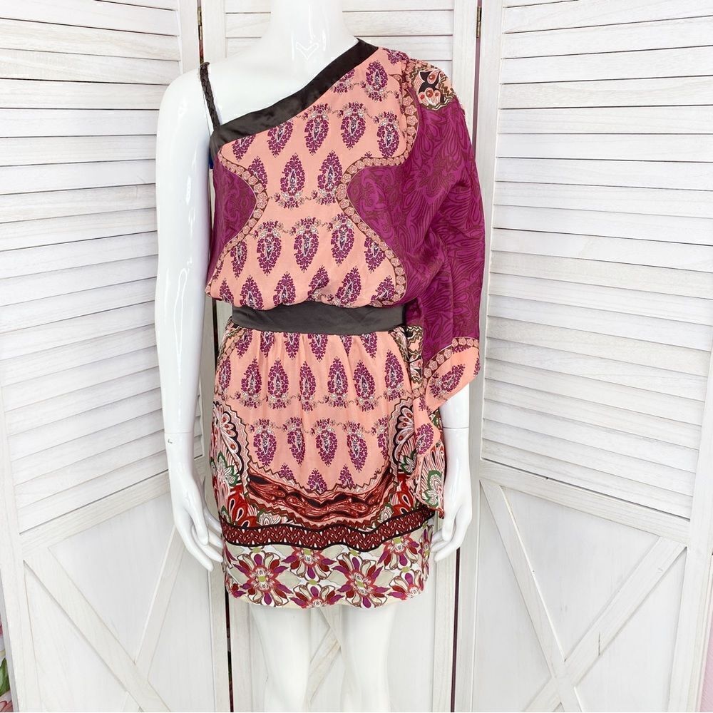 XOXO Multi Print One Shoulder Dress Juniors 3/4 Peach Pink